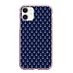 Чехол iPhone 11 матовый Морские якоря, цвет: 3D-светло-розовый