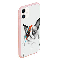 Чехол iPhone 11 матовый David Bowie: Grumpy cat, цвет: 3D-светло-розовый — фото 2