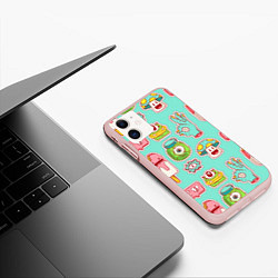 Чехол iPhone 11 матовый Яркие монстрики, цвет: 3D-светло-розовый — фото 2