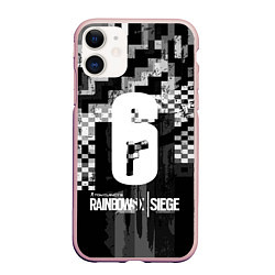 Чехол iPhone 11 матовый R6S: Black Glitch, цвет: 3D-светло-розовый