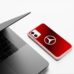 Чехол iPhone 11 матовый Mercedes: Red Carbon, цвет: 3D-светло-розовый — фото 2