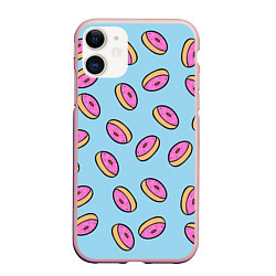 Чехол iPhone 11 матовый Стиль пончиков, цвет: 3D-светло-розовый