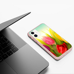 Чехол iPhone 11 матовый Цветущие тюльпаны, цвет: 3D-светло-розовый — фото 2