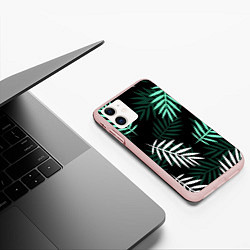 Чехол iPhone 11 матовый Листья пальмы, цвет: 3D-светло-розовый — фото 2