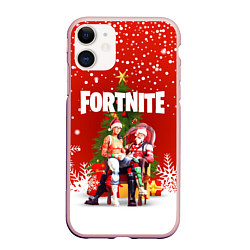 Чехол iPhone 11 матовый FORTNITE НОВОГОДНИЙ, цвет: 3D-светло-розовый