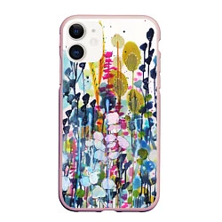 Чехол iPhone 11 матовый Watercolor Flowers, цвет: 3D-светло-розовый