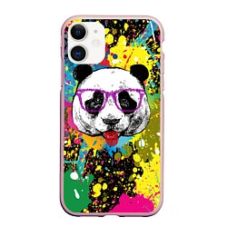 Чехол iPhone 11 матовый Панда хипстер в брызгах краски, цвет: 3D-светло-розовый