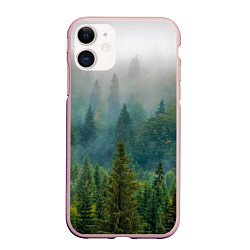 Чехол iPhone 11 матовый Лес, цвет: 3D-светло-розовый