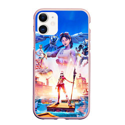 Чехол iPhone 11 матовый FORTNITE, цвет: 3D-светло-розовый