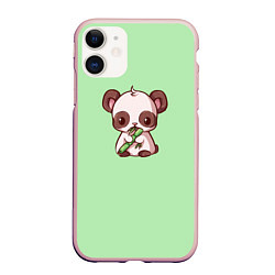 Чехол iPhone 11 матовый Пандочка с бамбуком, цвет: 3D-светло-розовый