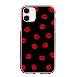 Чехол iPhone 11 матовый Поцелуи, цвет: 3D-светло-розовый