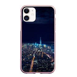 Чехол iPhone 11 матовый Ночной город, цвет: 3D-светло-розовый