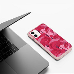 Чехол iPhone 11 матовый Розовые фламинго, цвет: 3D-светло-розовый — фото 2