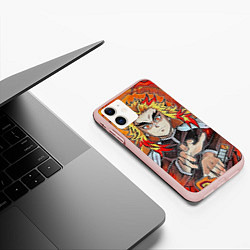 Чехол iPhone 11 матовый Ренгоку Клинок демонов, цвет: 3D-светло-розовый — фото 2