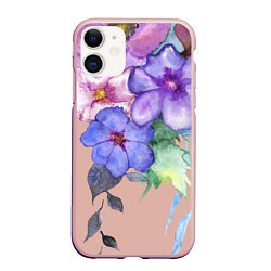 Чехол iPhone 11 матовый Акварель цветы, цвет: 3D-светло-розовый