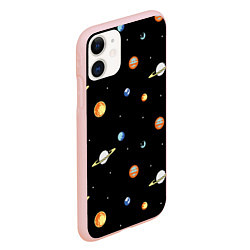 Чехол iPhone 11 матовый Планеты в космосе, цвет: 3D-светло-розовый — фото 2