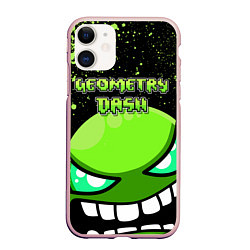 Чехол iPhone 11 матовый Geometry Dash: Green Evil, цвет: 3D-светло-розовый