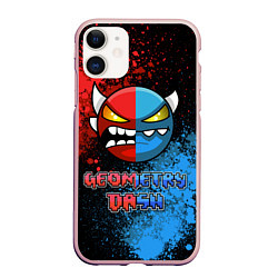 Чехол iPhone 11 матовый Geometry Dash Red Blue, цвет: 3D-светло-розовый