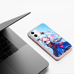 Чехол iPhone 11 матовый Аяка - Геншин Импакт, цвет: 3D-светло-розовый — фото 2