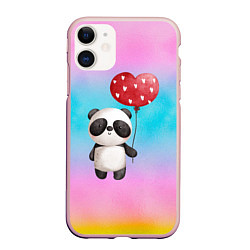 Чехол iPhone 11 матовый Маленькая панда с сердечком, цвет: 3D-светло-розовый