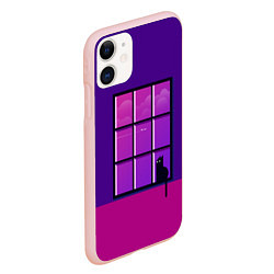 Чехол iPhone 11 матовый Кот сидит у окна, цвет: 3D-светло-розовый — фото 2
