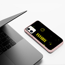 Чехол iPhone 11 матовый Nirvana паттерн смайлы, цвет: 3D-светло-розовый — фото 2