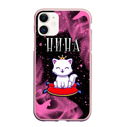 Чехол iPhone 11 матовый Нина КОШКА Пламя, цвет: 3D-светло-розовый