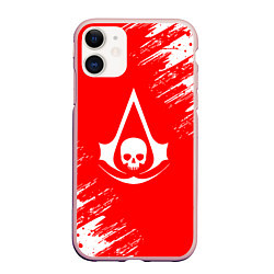 Чехол iPhone 11 матовый Assassins creed череп красные брызги, цвет: 3D-светло-розовый