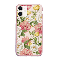Чехол iPhone 11 матовый Цветы Английские Розы, цвет: 3D-светло-розовый