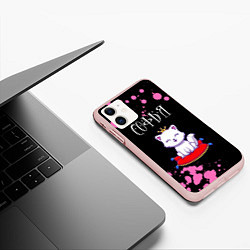 Чехол iPhone 11 матовый Софья - КОШКА - Брызги, цвет: 3D-светло-розовый — фото 2