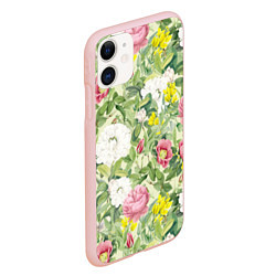 Чехол iPhone 11 матовый Цветы Белые и Розовые Пионы, цвет: 3D-светло-розовый — фото 2