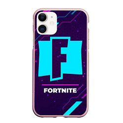Чехол iPhone 11 матовый Символ Fortnite в неоновых цветах на темном фоне, цвет: 3D-светло-розовый