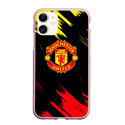 Чехол iPhone 11 матовый Manchester united Texture, цвет: 3D-светло-розовый