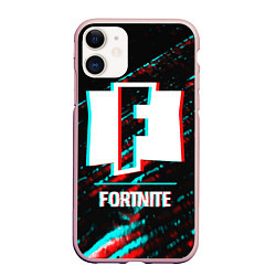 Чехол iPhone 11 матовый Fortnite в стиле Glitch Баги Графики на темном фон, цвет: 3D-светло-розовый