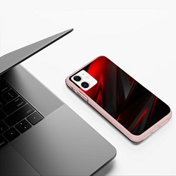 Чехол iPhone 11 матовый Red and Black Geometry, цвет: 3D-светло-розовый — фото 2