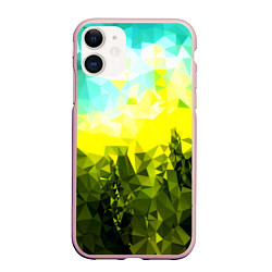 Чехол iPhone 11 матовый Green abstract colors, цвет: 3D-светло-розовый