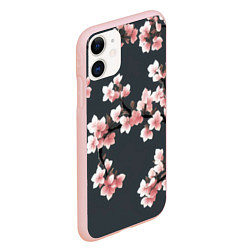 Чехол iPhone 11 матовый Цветущее дерево на темном фоне, цвет: 3D-светло-розовый — фото 2