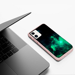 Чехол iPhone 11 матовый Зелёная галактика Midjourney, цвет: 3D-светло-розовый — фото 2