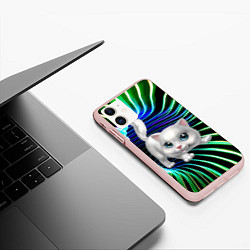 Чехол iPhone 11 матовый Милая кошечка в космическом портале, цвет: 3D-светло-розовый — фото 2