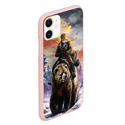 Чехол iPhone 11 матовый Красноармеец на медведе, цвет: 3D-светло-розовый — фото 2
