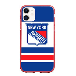 Чехол iPhone 11 матовый New York Rangers цвета 3D-красный — фото 1