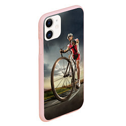 Чехол iPhone 11 матовый Велогонщик, цвет: 3D-светло-розовый — фото 2