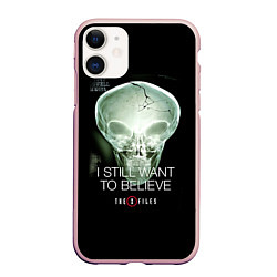 Чехол iPhone 11 матовый X-files: Alien skull, цвет: 3D-светло-розовый