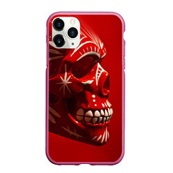 Чехол iPhone 11 Pro матовый Красный череп, цвет: 3D-малиновый