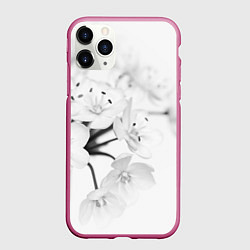Чехол iPhone 11 Pro матовый Белая сакура, цвет: 3D-малиновый