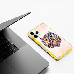 Чехол iPhone 11 Pro матовый Расписная голова совы, цвет: 3D-желтый — фото 2