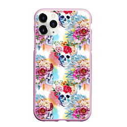 Чехол iPhone 11 Pro матовый Цветы и бабочки 5, цвет: 3D-розовый