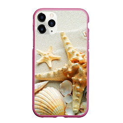 Чехол iPhone 11 Pro матовый Морские ракушки, цвет: 3D-малиновый