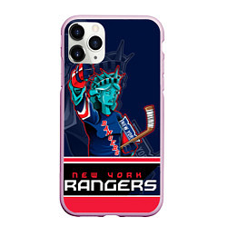 Чехол iPhone 11 Pro матовый New York Rangers, цвет: 3D-розовый