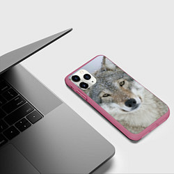 Чехол iPhone 11 Pro матовый Милый волк, цвет: 3D-малиновый — фото 2